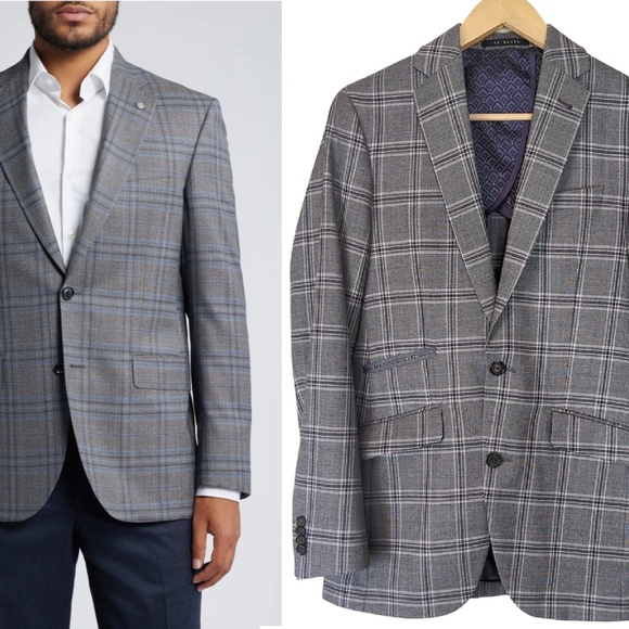 Ted Baker Grey Plaid 100% Wool Blazer - Picture 1 of 14